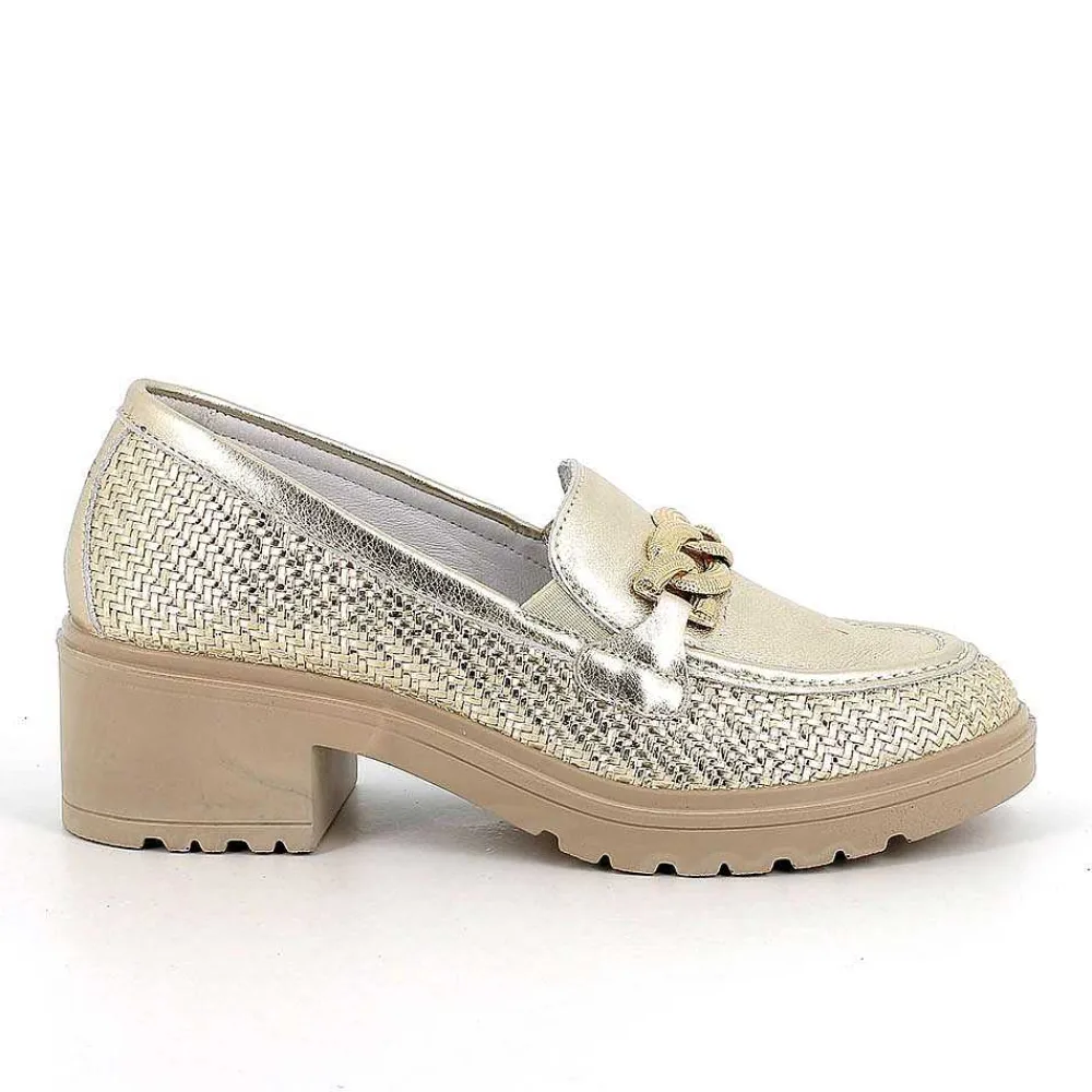 Scarpe Con Tacco|Igi&Co Mocassini Con Tacco In Pelle Da Donna Platino