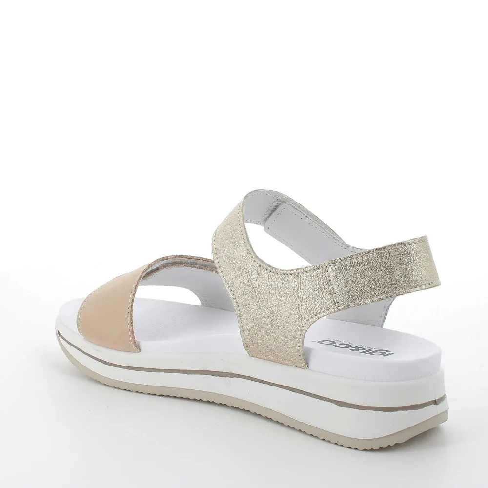 Zeppe|Igi&Co Sandali Con Zeppa In Pelle Da Donna Beige-Bianco