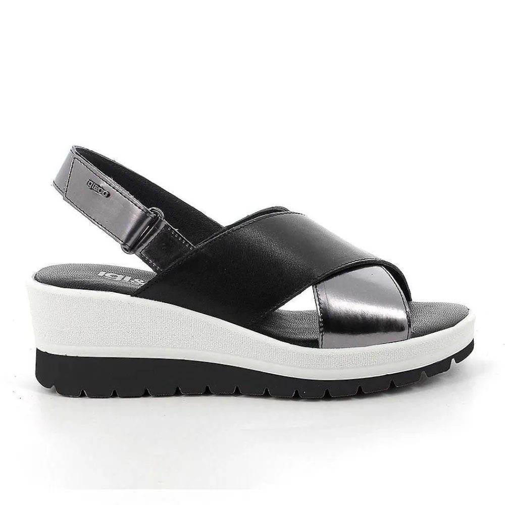 Zeppe|Igi&Co Sandali Con Zeppa In Pelle Da Donna Nero