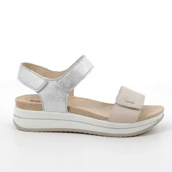 Zeppe|Igi&Co Sandali Con Zeppa In Pelle Da Donna Panna-Argento