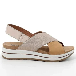 Zeppe|Igi&Co Sandali Con Zeppa In Pelle Da Donna Cognac-Champagne