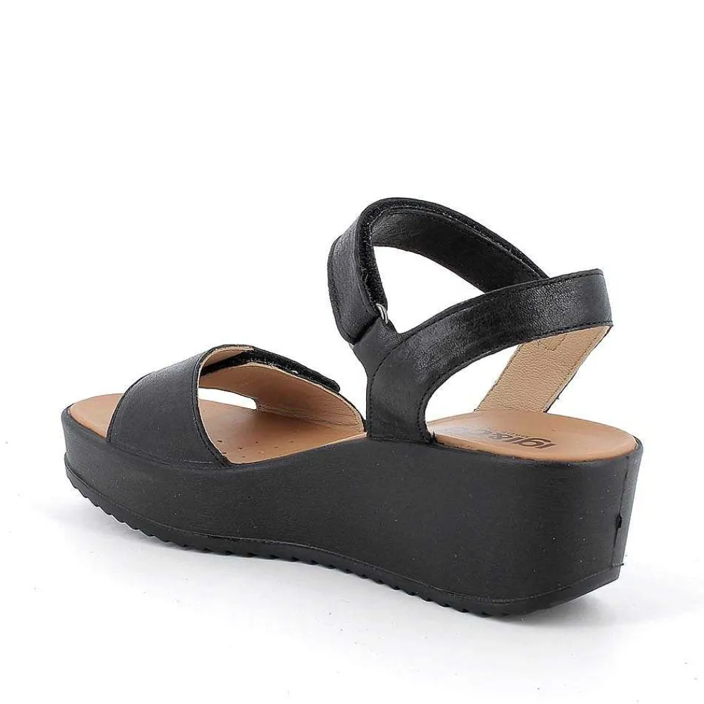 Zeppe|Igi&Co Sandali Con Zeppa In Pelle Da Donna Nero