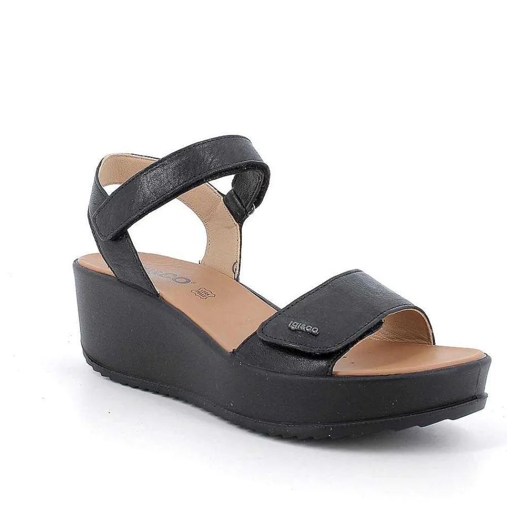 Zeppe|Igi&Co Sandali Con Zeppa In Pelle Da Donna Nero