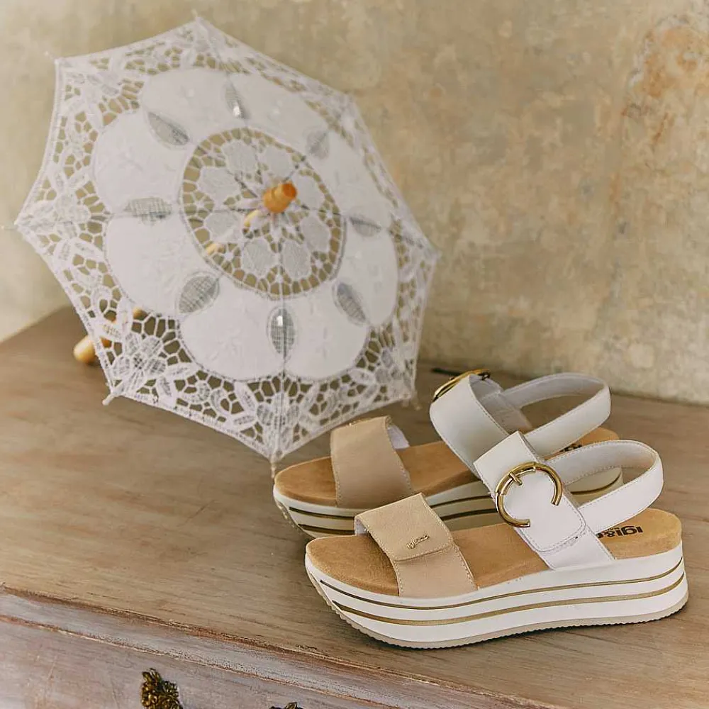 Zeppe|Igi&Co Sandali Con Zeppa In Pelle Da Donna Panna-Bianco