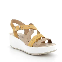 Zeppe|Igi&Co Sandali Con Zeppa In Pelle Da Donna Giallo-Beige