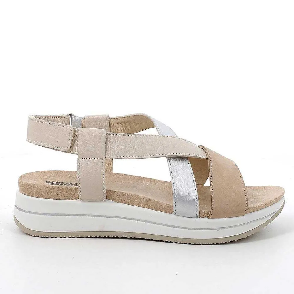 Zeppe|Igi&Co Sandali Con Zeppa In Pelle Da Donna Beige Scuro-Panna