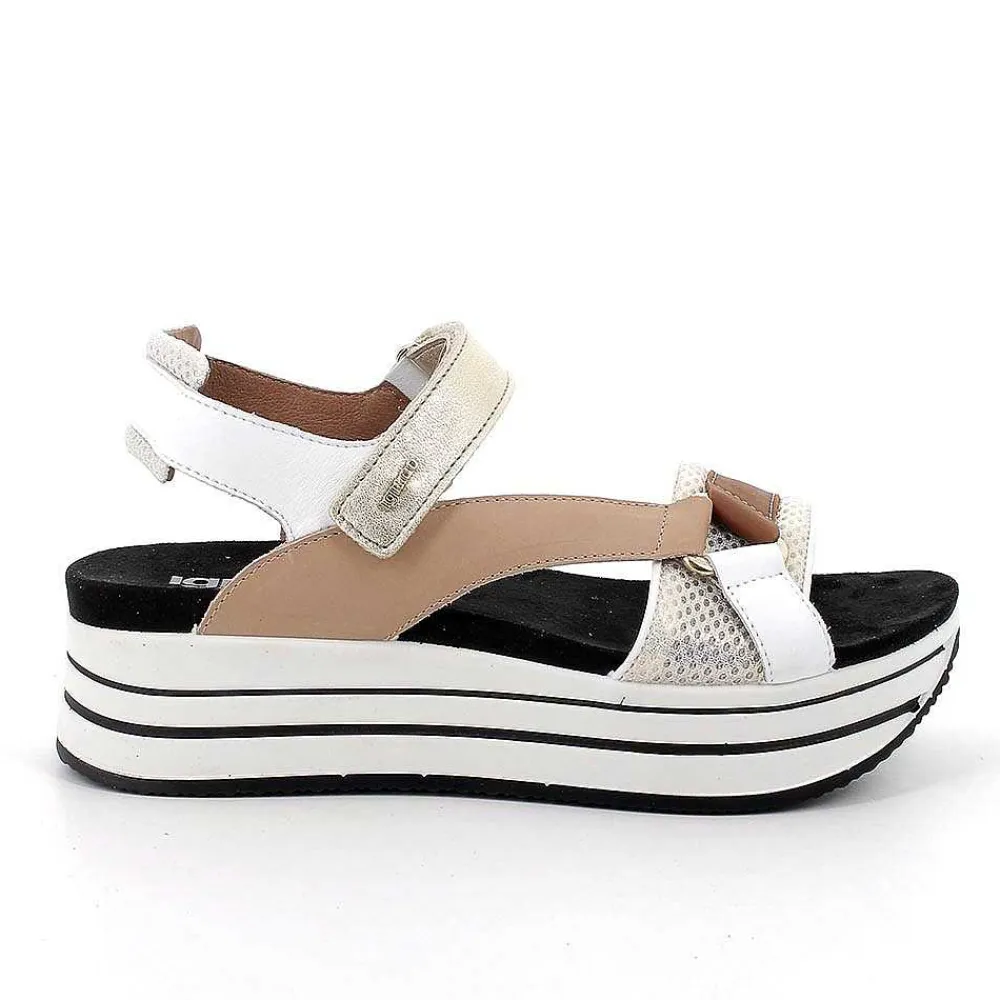 Zeppe|Igi&Co Sandali Con Zeppa In Pelle Da Donna Beige-Bianco