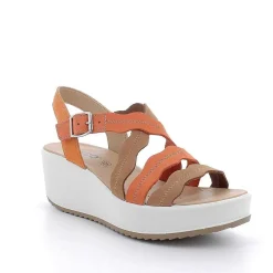 Zeppe|Igi&Co Sandali Con Zeppa In Pelle Da Donna Arancio-Cuoio