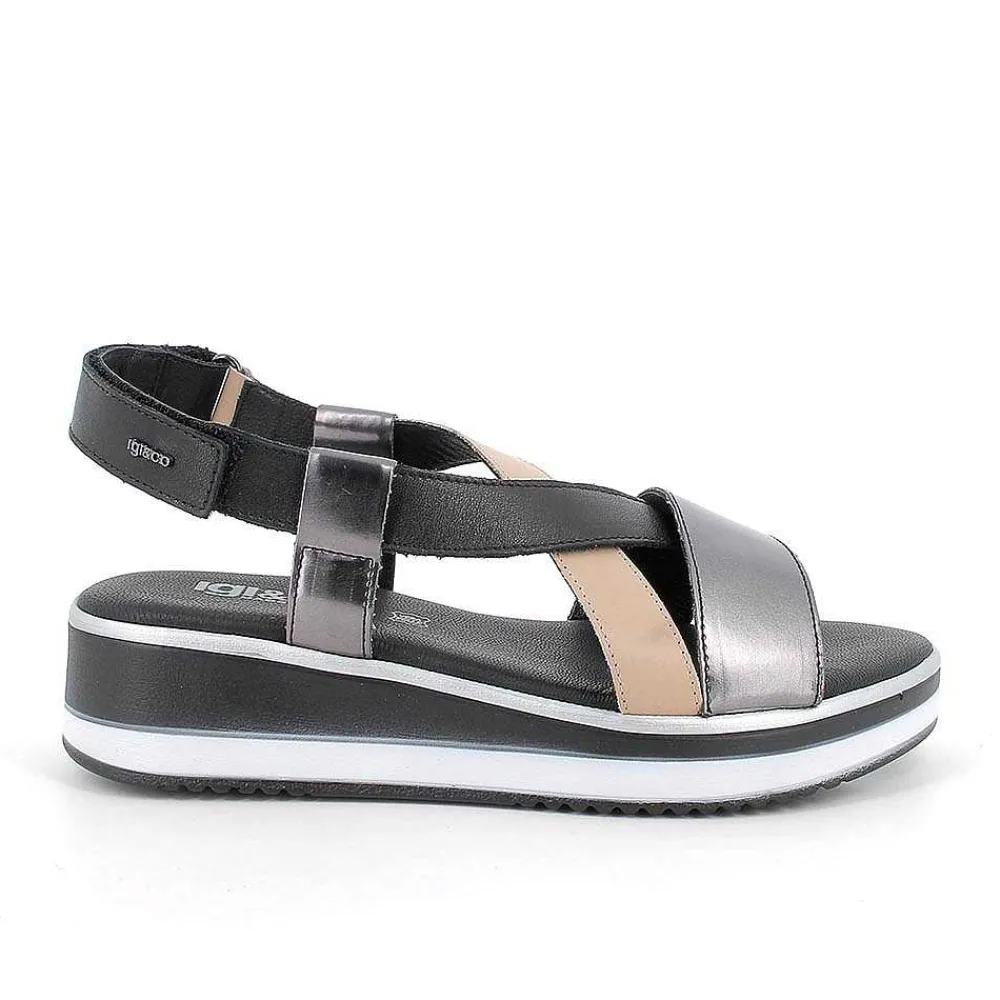 Zeppe|Igi&Co Sandali Con Zeppa In Pelle Da Donna Nero-Beige