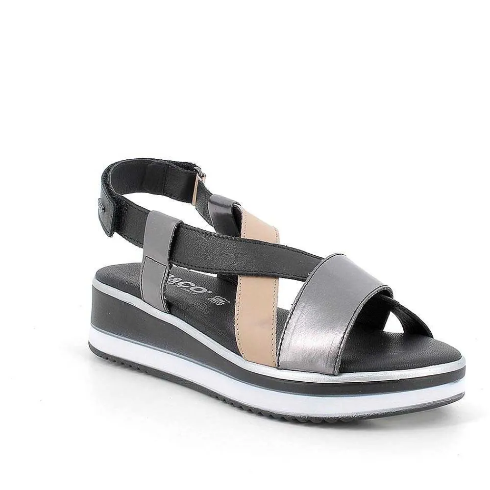 Zeppe|Igi&Co Sandali Con Zeppa In Pelle Da Donna Nero-Beige