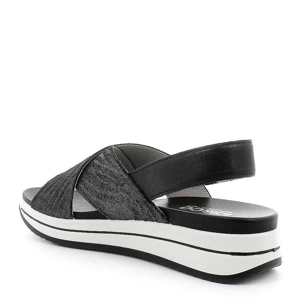 Sandali E Infradito|Igi&Co Sandalo Fasce Incrociate In Pelle Stampata Grigio Scuro
