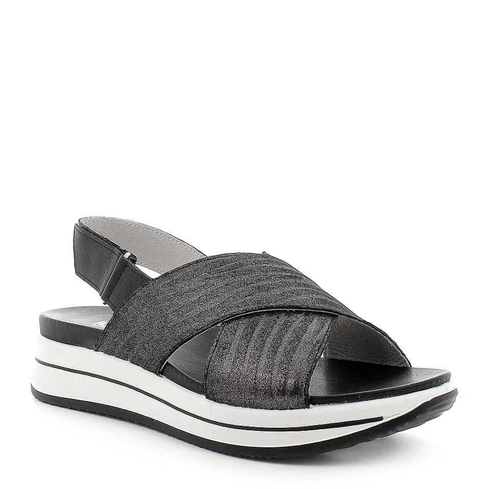 Sandali E Infradito|Igi&Co Sandalo Fasce Incrociate In Pelle Stampata Grigio Scuro