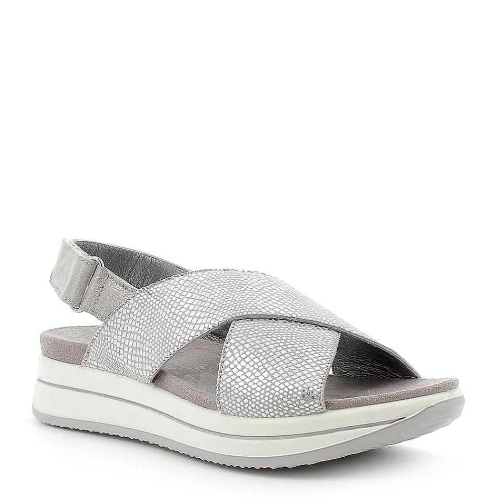 Sandali E Infradito|Igi&Co Sandalo Fasce Incrociate In Pelle Laminata Stampata Argento