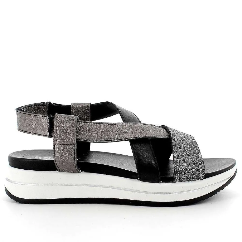 Sandali E Infradito|Igi&Co Sandalo In Pelle Da Donna Nero-Grigio Scuro