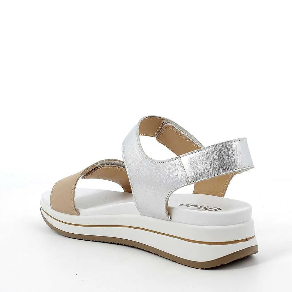 Sandali E Infradito|Igi&Co Sandalo In Pelle Da Donna Beige-Argento