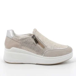 Zeppe|Igi&Co Slip On Con Zeppa In Pelle Da Donna Beige-Platino
