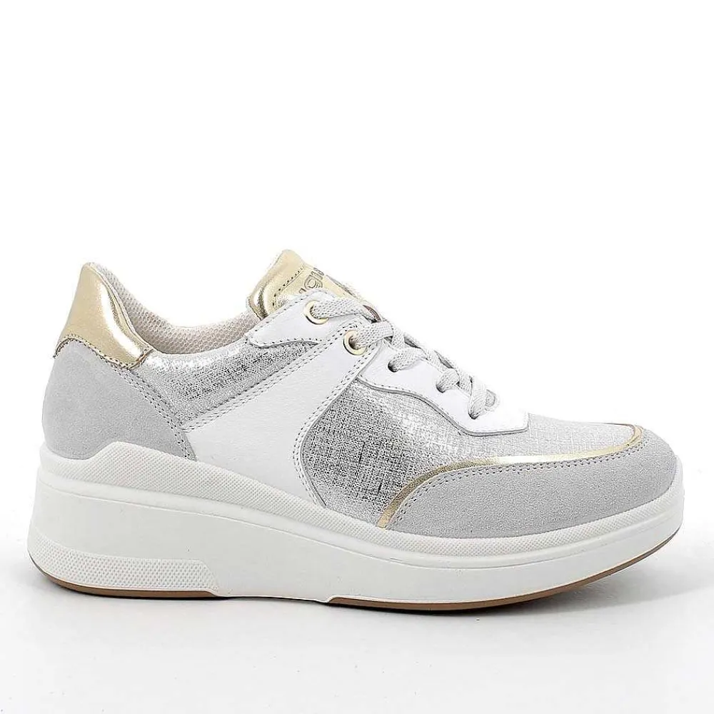 Zeppe|Igi&Co Sneakers Con Zeppa In Pelle Da Donna Cristal-Argento