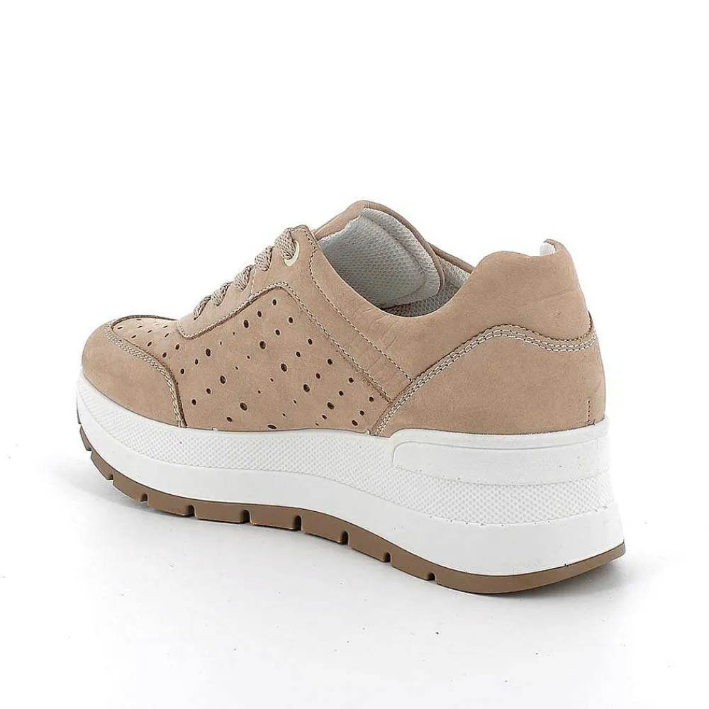 Zeppe|Igi&Co Sneakers Con Zeppa In Pelle Da Donna Beige Scuro