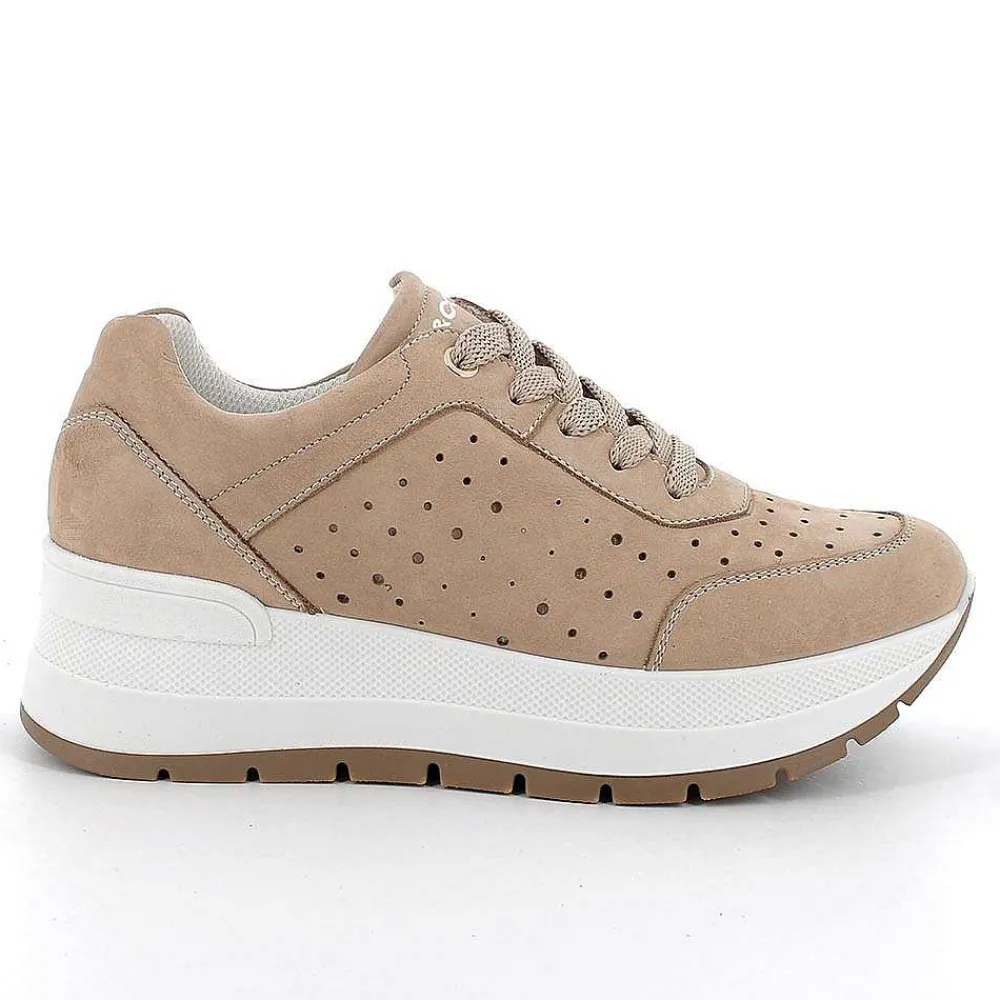 Zeppe|Igi&Co Sneakers Con Zeppa In Pelle Da Donna Beige Scuro