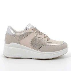 Zeppe|Igi&Co Sneakers Con Zeppa In Pelle Da Donna Beige-Platino