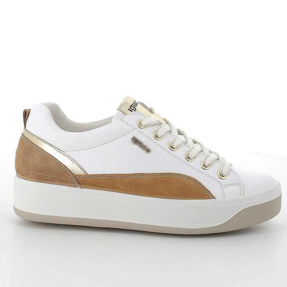 Sneakers|Igi&Co Sneakers In Pelle Da Donna Bianco-Cuoio